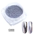 Metallic chrome nail powder C000 with mirror effect and silver finish on display tips - Metallic Silver Style (C000)