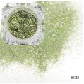 Fine light green nail glitter with gold sequins in square jar for DIY nail art, code BG22 - Light Green Gold Sequins Fine Glitter (BG22)