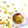 Macro di glitter olografici per unghie a forma di foglia d'acero in contenitore quadrato - Foglia d'Acero Oro Olografica (01)