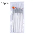 15pcs white nail art brush set for painting and carving in clear packaging - White