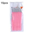 15pcs pink nail art brush set with various brush heads in transparent packaging - Pink