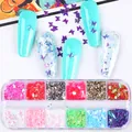 Set de lentejuelas de mariposa para uñas en 12 colores con caja y muestras de manicura - Juego de 12 Colores de Lentejuelas de Mariposa (1622)