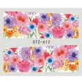 Pegatinas de uñas flores acuarela STZ-612 con vibrantes diseños de flores en flor - STZ612
