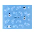 Blue Christmas nail water transfer stickers featuring white snowflakes and snowman pattern - Light Blue Snowman Snowflake Theme (STZ-428)
