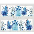 Calcomanías de agua para uñas con mariposas y flores azules acuarela STZ-611 - STZ611