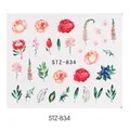 Floral nail art water stickers featuring red roses and green leaves design STZ-834 - Red Rose Painted Style (STZ-834)