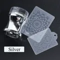 Nail art stamper tool with polished silver handle and mandala stamping plates - Large Stamper And Plates / Silver