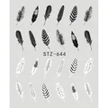 Pegatinas para uñas con 24 diseños de plumas en blanco y negro para manicura - STZ644