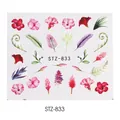 Floral nail stickers with tropical red hibiscus and green palm leaves, model STZ-833 - Tropical Hibiscus Style (STZ-833)
