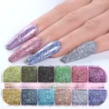 12-color nail glitter set with laser chameleon effect on long trapezoid nail tips - 12-Grid SZF