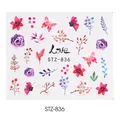 Adesivi per unghie con rose ad acquerello, farfalle e foglie verdi naturali - Stile Farfalla Floreale Acquerello (STZ-836)