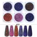 Muestras detalladas del set de 6 polvos de purpurina láser camaleón para uñas en tonos vivos - Serie Textura Metálica (#09)