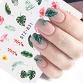 Adesivi per unghie tropicali STZ-831 con foglie verdi e motivi fenicottero rosa - Stile Combinazione Fenicottero Foglia Tropicale (STZ-831)