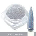 Close-up of Laser Silver holographic nail glitter powder in a clear square jar - Laser Silver (No.01)