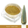 Macro detail of No.03 Laser Gold nail powder with holographic effect on long nail tip - Laser Gold (No.03)