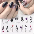 Adesivi per unghie STZ-826 con foglie nere e rose rosse per decorazioni nail art - Stile Linea Floreale Pianta Semplice (STZ-826)