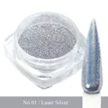 Λεπτομερής προβολή No.01 Laser Silver ολογραφική σκόνη νυχιών σε τετράγωνο δοχείο - Laser Ασημί (No.01)