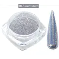01 Laser Silver nail holographic glitter powder in square jar for nail art effects - 01-Laser Silver