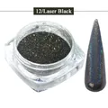Chameleon laser black nail powder for manicures in clear jar with nail tip sample - 12-Laser Black