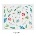 Adesivi per unghie STZ-829 con foglie tropicali verdi e motivi floreali vivaci - Stile Succulenta Tropicale Dipinto a Mano (STZ-829)