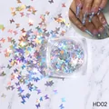 Laser holographic butterfly nail sequins in item HD02 variant round storage bottle - Butterfly Sequins (HD-02) / Holographic Laser