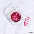 Holographic butterfly nail art sequins in rose pink color, model HD03 in round bottle - Butterfly Sequins (HD-03) / Rose Red