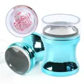 Blue metallic nail art stamper with clear silicone head and protective cap tool - Large Stamper / Blue