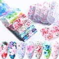 Adesivi per nail art con fiori rosa e scritte vintage con display di unghie finite - Stile Floreale Lettera Vintage di Moda (9116)