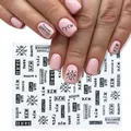 3D nail art stickers featuring black Russian text and geometric patterns on white base - Black Russian Symbol Series (STZ-G025)