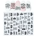 3D Nail art stickers featuring Russian script and bold black and white English words - Black Fashion Lettering Series (STZ-G026)