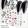 Set van 4 nagelstickers met slang- schedel- en hartmotieven voor trendy nail art decor - Realistische Slang Doodskop Hart LOVE Kunst (STZ1050-1053)