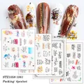 Set van 4 nail art stickers met Engelse belettering en diverse bloemmotieven - Reiskunst Engelse Kettingtextuur (STZ1058-1061)