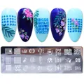 Floral nail stamping plate STZH-03 with blooming petals and alphabet pattern - Alphabet and Geometric Patterns (STZH-03)
