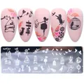 Nail stamping plate STZH-04 with birdcage and cat designs for silhouette nail art - Natural Animals and Girl Silhouette (STZH-04)