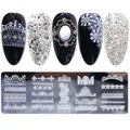 Lace flower nail stamping plate STZH-05 with stainless steel patterns and sample nail art - Lace and Vintage Wave Patterns (STZH-05)