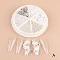 Kit de décorations nail art avec perles, strass et billes d'acier en boîte rotative - Style Blanc Aurore (A)