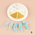 Kit nail art perles dorées et nacres en boîte 6 compartiments avec faux ongles bleus - Style Perle Dorée (B)