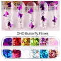 Set de 12 colores de lentejuelas láser de mariposa para uñas en caja transparente - Juego de 12 Colores de Lentejuelas de Mariposa Anchas (DHD)