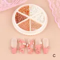 Kit nail art avec perles or rose et perles blanches, boîte 6 cases, style C - Style Or Rose Champagne (C)