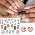 Chinese dragon and phoenix nail art stickers with traditional characters and patterns - Black Red Dragon and Character Style (STZ-1131)