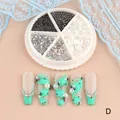 Kit décoration ongle modèle D avec perles et strass en boîte 6 cases pour manucure - Style Noir Aurora Cool (D)