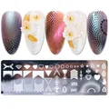 Nail stamping plate STZH-12 with geometric and heart patterns for DIY manicure designs - Geometric Shapes and Artistic Phrases (STZH-12)