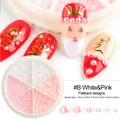 Flatback white and pink nail art pearls set in a wheel case with multi-size 1.5-5mm rhinestones - Flatback Half Round Style (B) / White and Pink