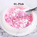 Makroaufnahme von rosa Opal-Nagelpulver im Tiegel mit Metallspatel für Maniküre - Rosa (01)