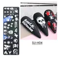 Halloween nail stamping plate with skull and pumpkin patterns for festive manicure - Halloween Small Long Plate SU-H04
