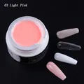 03 Light Pink poly nail extension gel in 15ml jar with cured swatches on black background - Light Pink