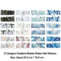 Feuille détaillée de 12 stickers nail art à l'eau aux motifs marbrés et dégradés - Collection d'Art en Marbre (BN1345-BN1356)