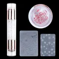 Kit tampon à ongles double embout en silicone avec strass et deux plaques acier - Tampon Cristal Double Tête / Blanc