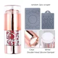 Rosegouden nail art stempel met dubbele siliconen kop, strass-steentjes en schrapers - Rode Strass Stijl