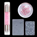 Dual-head silicone nail stamper tool with pink crystals and floral stamping plates - Dual Head Crystal Stamper / Pink